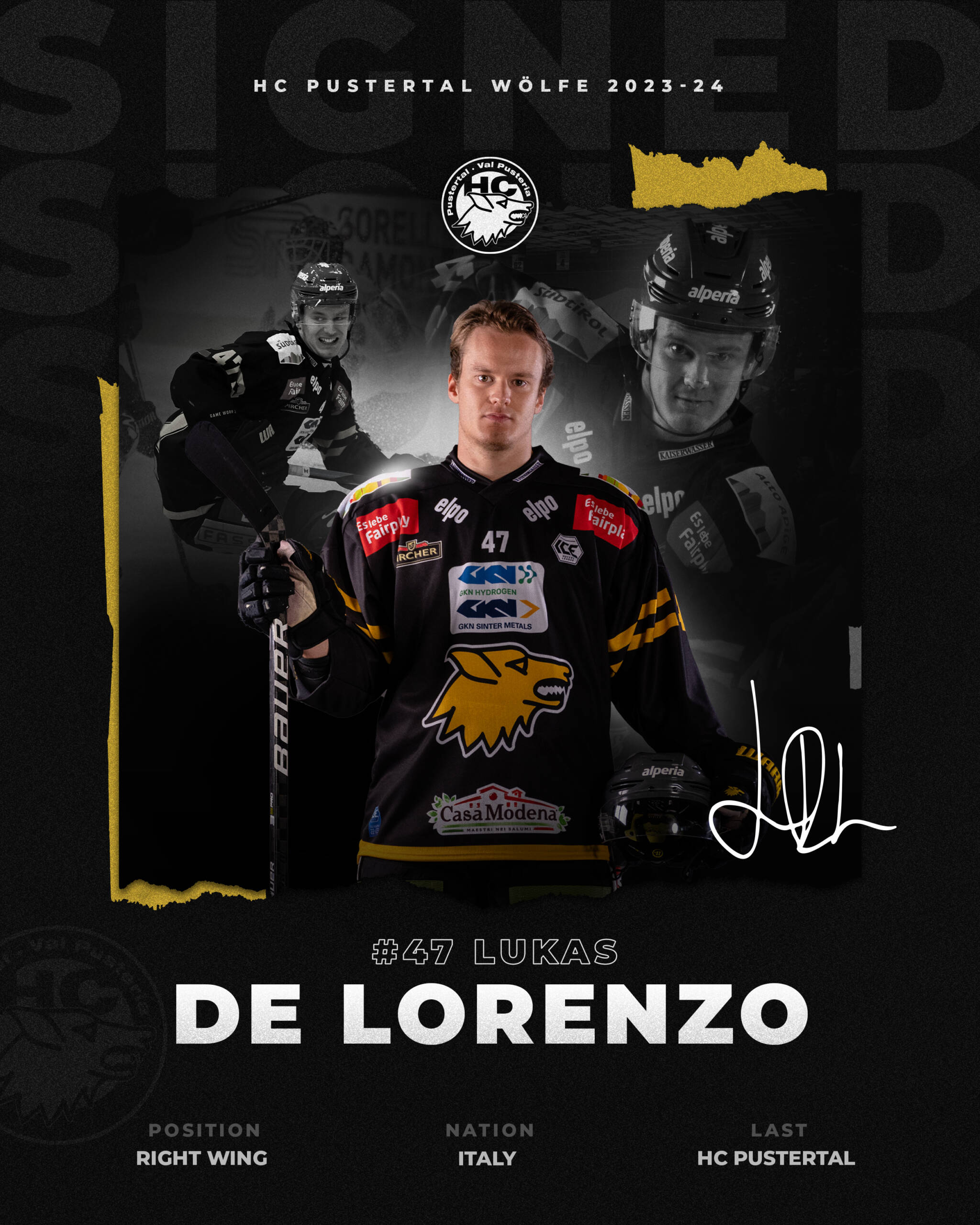 Lukas De Lorenzo Meo bekommt Vertrag beim HC Pustertal