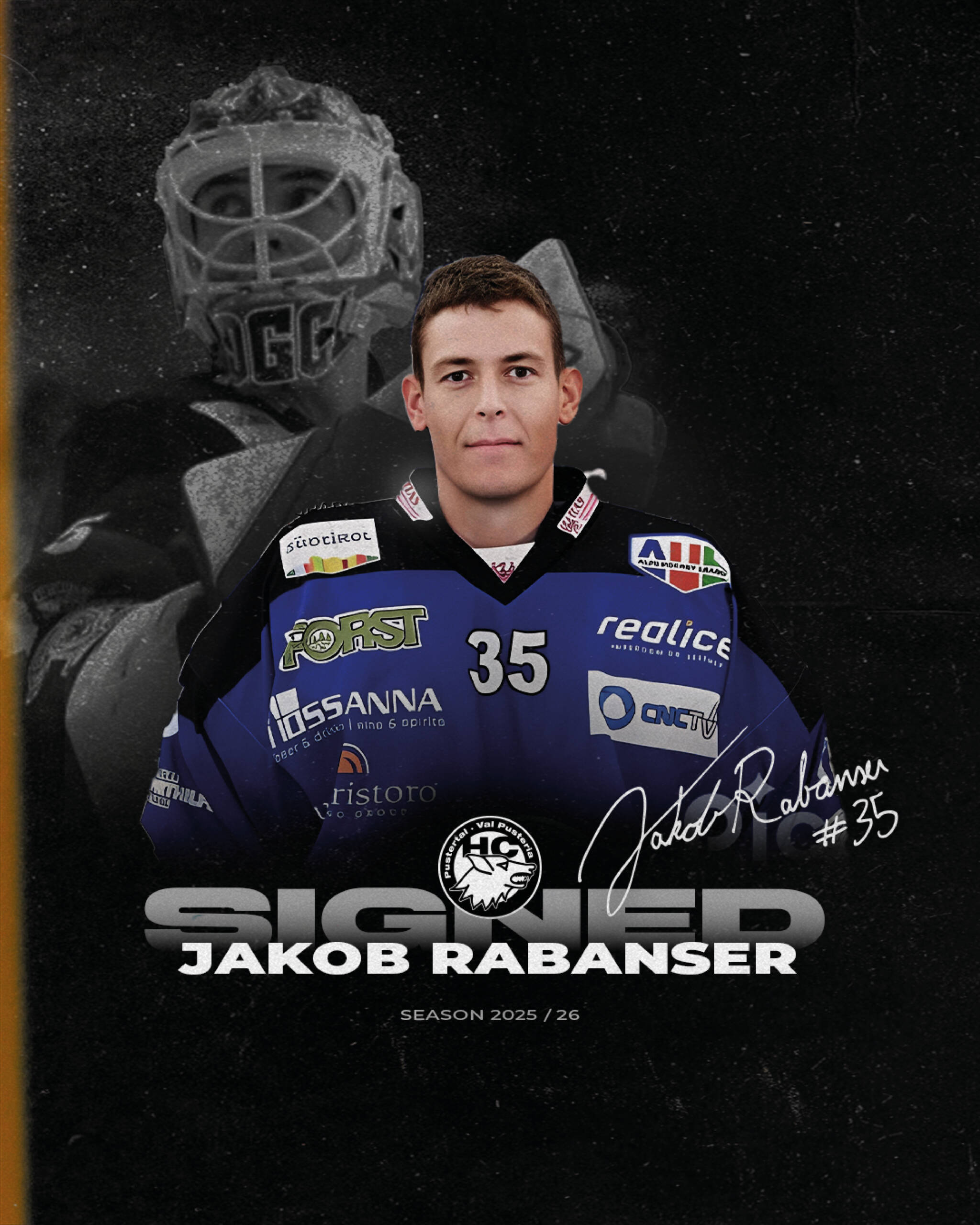 Jakob Rabanser wird Back-Up Goalie des HC Pustertal