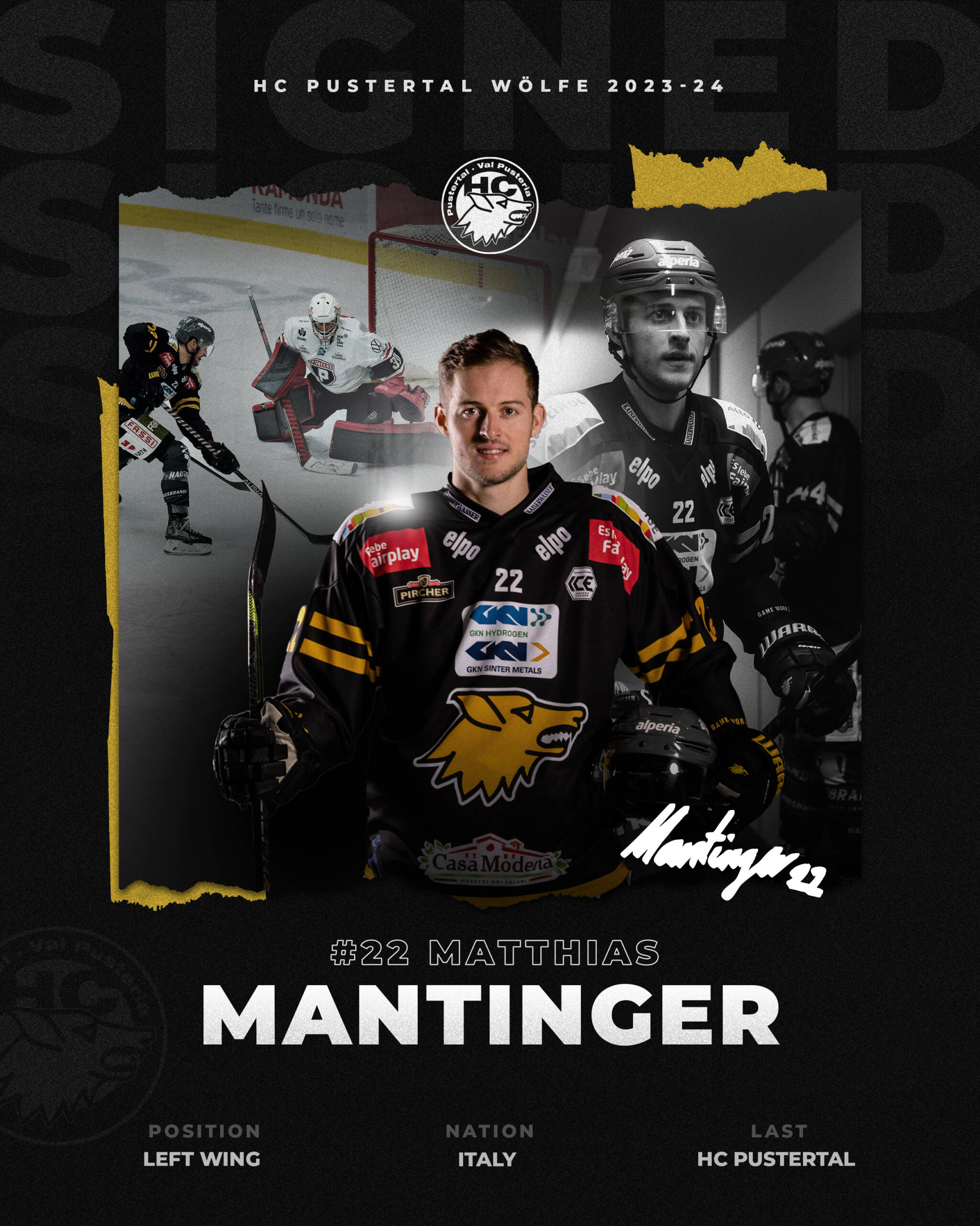 Matthias Mantinger verlängert Vertrag beim HC Pustertal