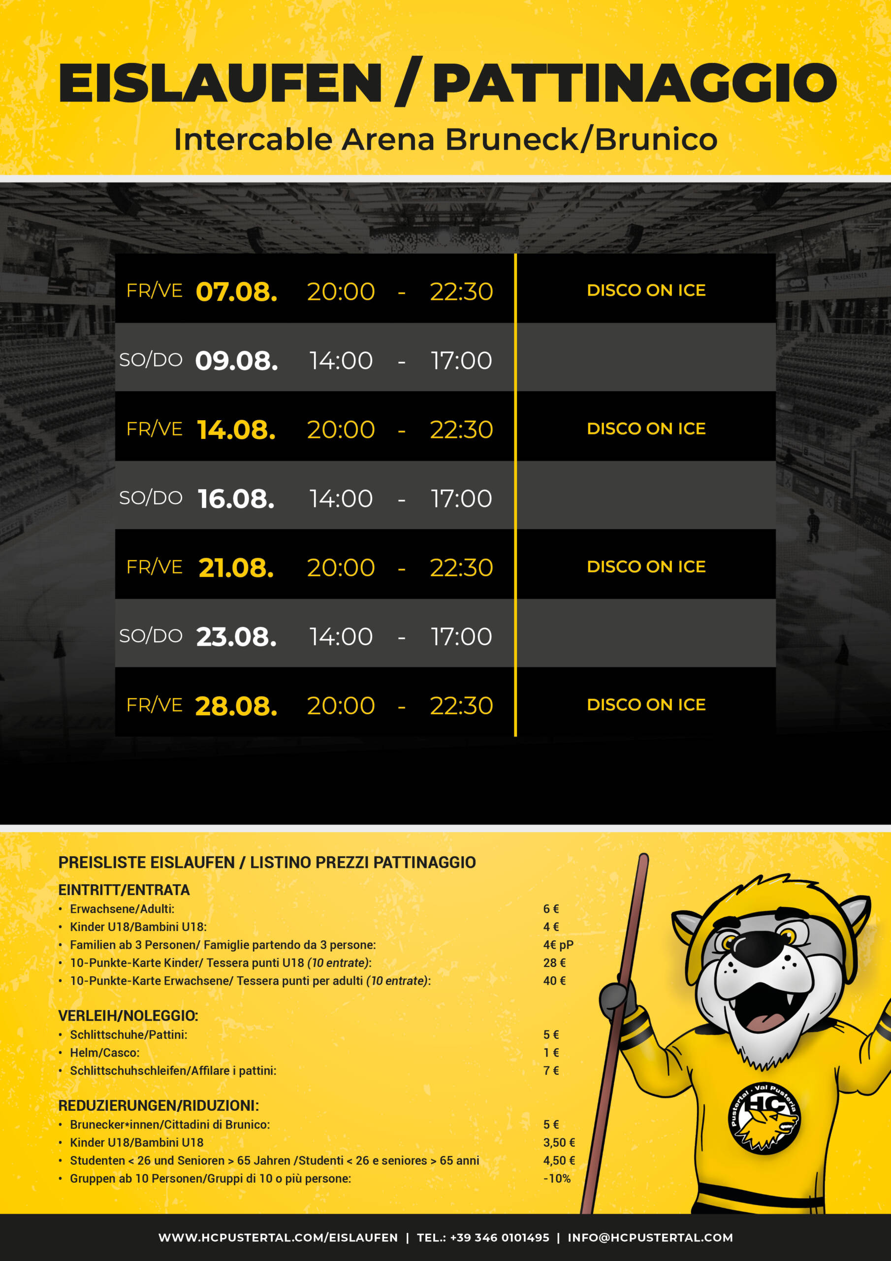 Eislaufen in der Intercable Arena von Bruneck